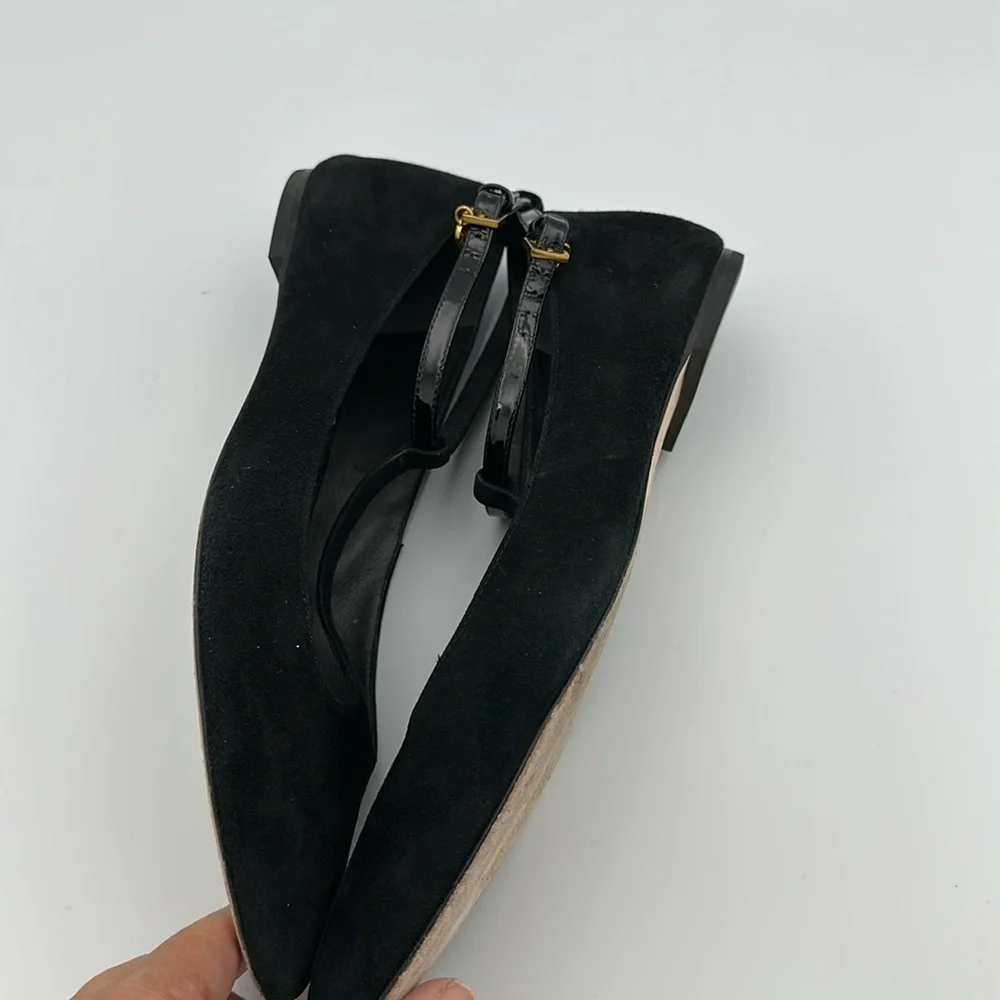 Tory Burch Ashton T-Strap Flat Sz7 1/2 Black